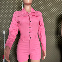 Cookies Short Denim Jumpsuit Rompers with Pockets