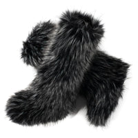 Cookies Women's Faux Fur Boot Furry Fluffy Round Toe Suede Winter Comfy Plush Warm Short Outdoor Indoor Flat Shoes Knee-High Boots