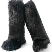 Cookies Women's Faux Fur Boot Furry Fluffy Round Toe Suede Winter Comfy Plush Warm Short Outdoor Indoor Flat Shoes Knee-High Boots