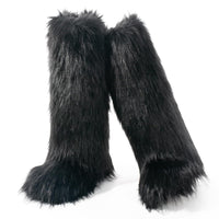 Cookies Women's Faux Fur Boot Furry Fluffy Round Toe Suede Winter Comfy Plush Warm Short Outdoor Indoor Flat Shoes Knee-High Boots