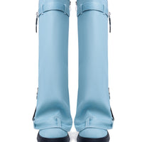Fold Over Boots for Women Pointy Pull-on Wedge Heel Knee Shark Boot With Side Zipper Padlock Design