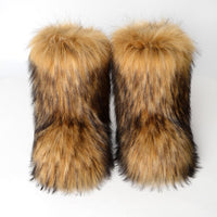 Cookies Womens Faux Fur Boots Fuzzy Fluffy Furry Round Toe Suede Boots Winter Comfy Plush Warm Snow Boots Comfortable Winter Ankle Booties Anti Slip Outdoor Indoor Flat Shoes