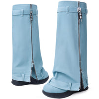 Fold Over Boots for Women Pointy Pull-on Wedge Heel Knee Shark Boot With Side Zipper Padlock Design