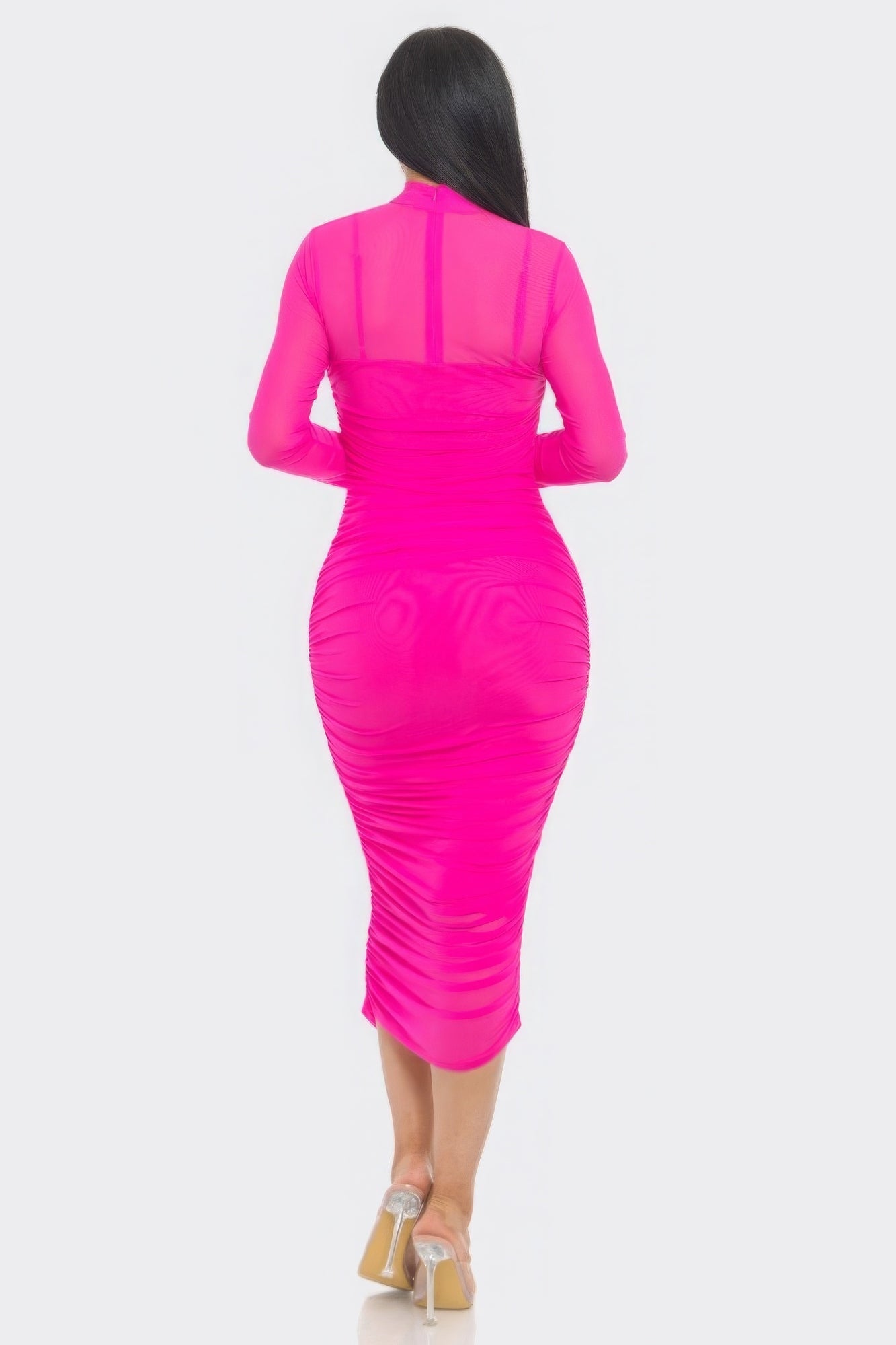 See Me Coming Ruched Midi Dress
