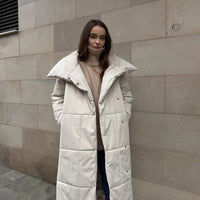 Cookies Fashion Large Lapel Long Coat Winter Warm Cotton Jacket With Pockets