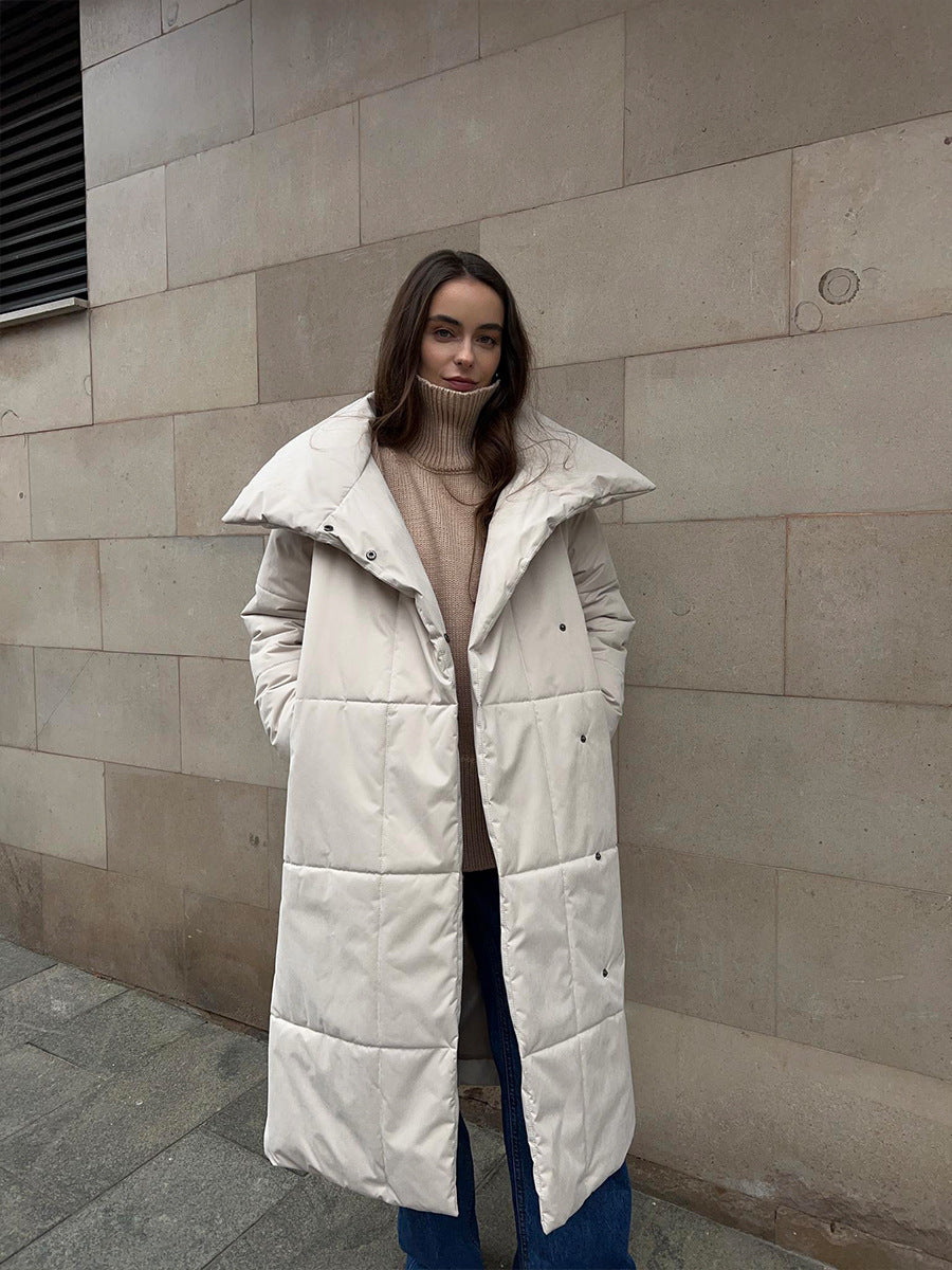 Cookies Fashion Large Lapel Long Coat Winter Warm Cotton Jacket With Pockets
