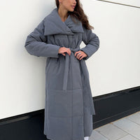 Cookies Fashion Large Lapel Long Coat Winter Warm Cotton Jacket With Pockets