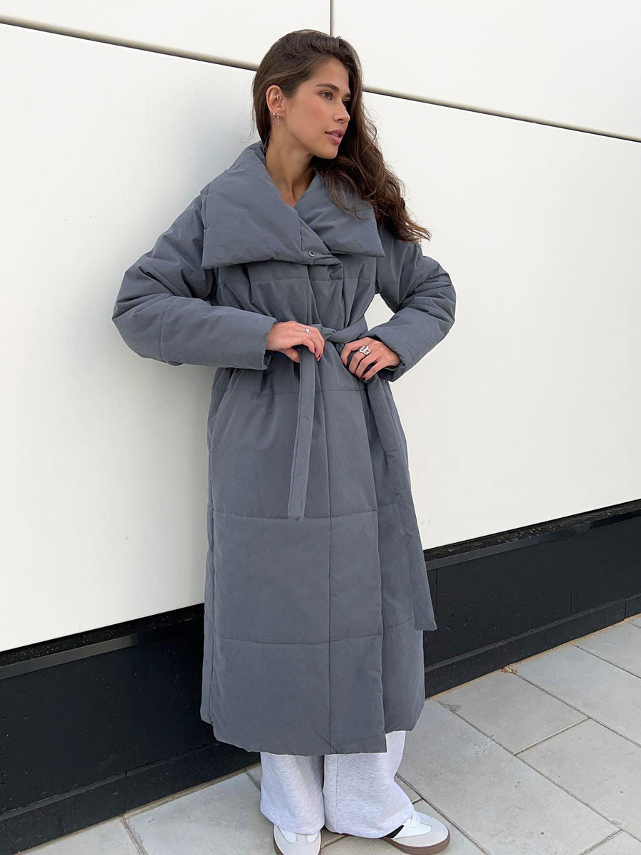 Cookies Fashion Large Lapel Long Coat Winter Warm Cotton Jacket With Pockets