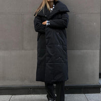 Cookies Fashion Large Lapel Long Coat Winter Warm Cotton Jacket With Pockets