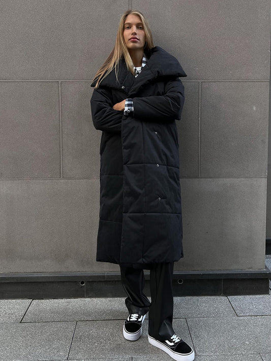 Cookies Fashion Large Lapel Long Coat Winter Warm Cotton Jacket With Pockets