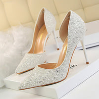 Cookies Stiletto Heel Shallow Mouth Pointed Side Hollow-out Sequin