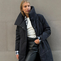 Cookies Fashion Large Lapel Long Coat Winter Warm Cotton Jacket With Pockets