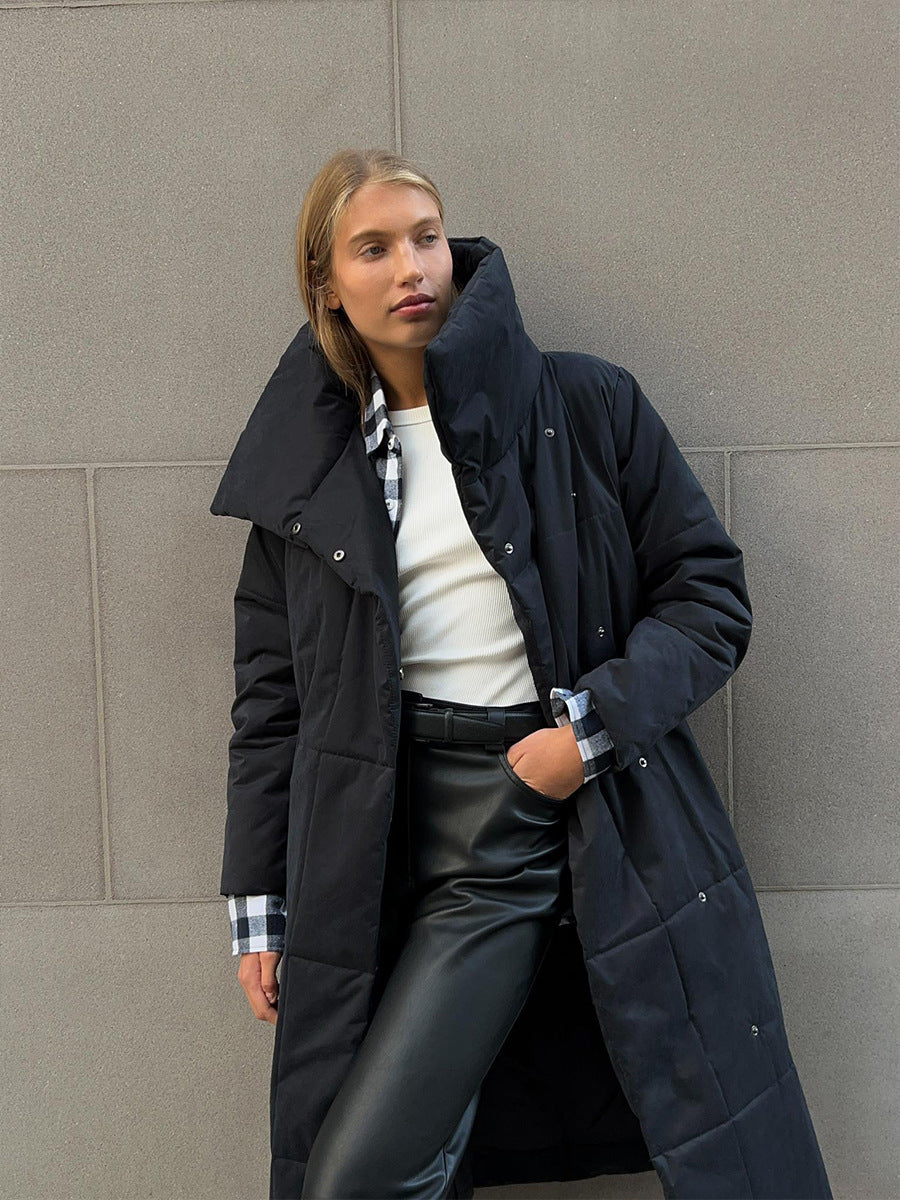 Cookies Fashion Large Lapel Long Coat Winter Warm Cotton Jacket With Pockets