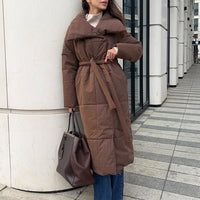 Cookies Fashion Large Lapel Long Coat Winter Warm Cotton Jacket With Pockets