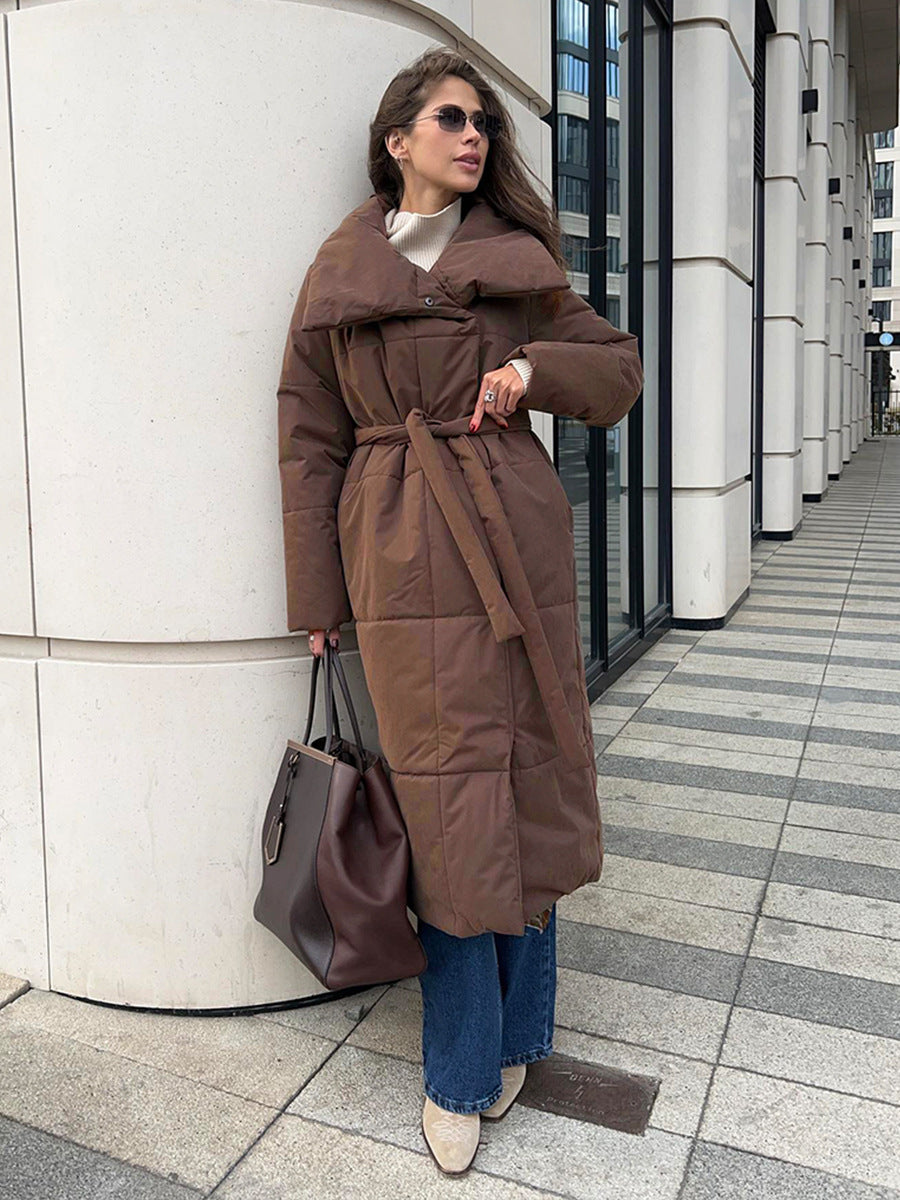 Cookies Fashion Large Lapel Long Coat Winter Warm Cotton Jacket With Pockets