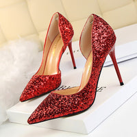 Cookies Stiletto Heel Shallow Mouth Pointed Side Hollow-out Sequin