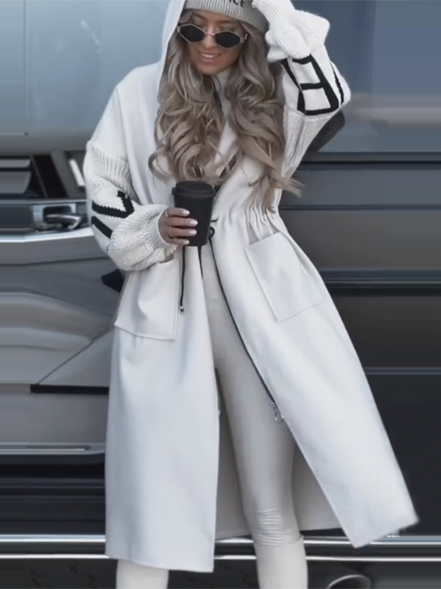 Cookies Hooded Windbreaker Long Jacket With Pockets And Drawstring Design