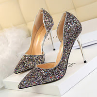 Cookies Stiletto Heel Shallow Mouth Pointed Side Hollow-out Sequin