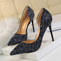 Cookies Stiletto Heel Shallow Mouth Pointed Side Hollow-out Sequin