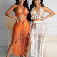 Crop Top Tassell Beach Skirt Set
