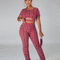 Stacked Pants Plaid Two Piece Set