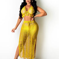 Crop Top Tassell Beach Skirt Set