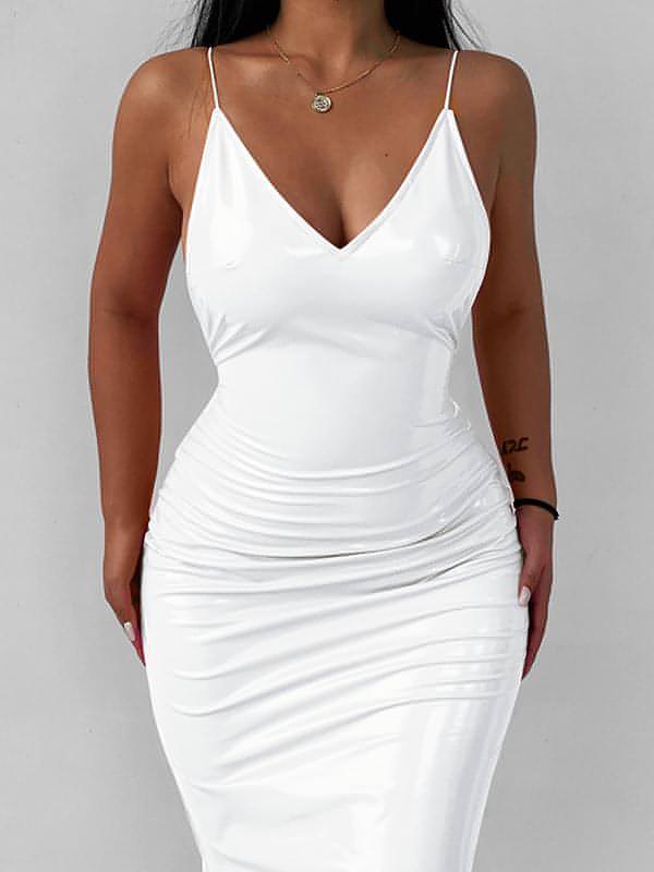 Faux Leather Backless Maxi Dress