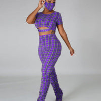 Stacked Pants Plaid Two Piece Set