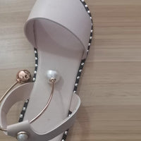 Pearl Studded Round Toe Flag Sandals