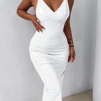 Faux Leather Backless Maxi Dress