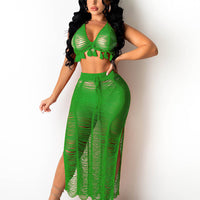 Crop Top Tassell Beach Skirt Set